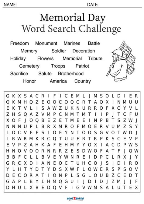 Free Printable Memorial Day Word Search